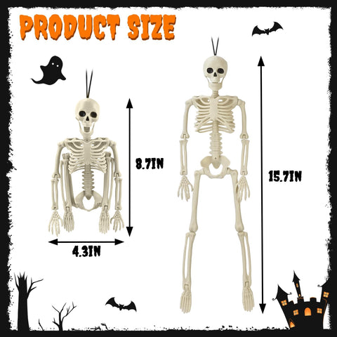 4 PCS 16'' Halloween Decor, Small Posable Plastic Skeletons Decorations