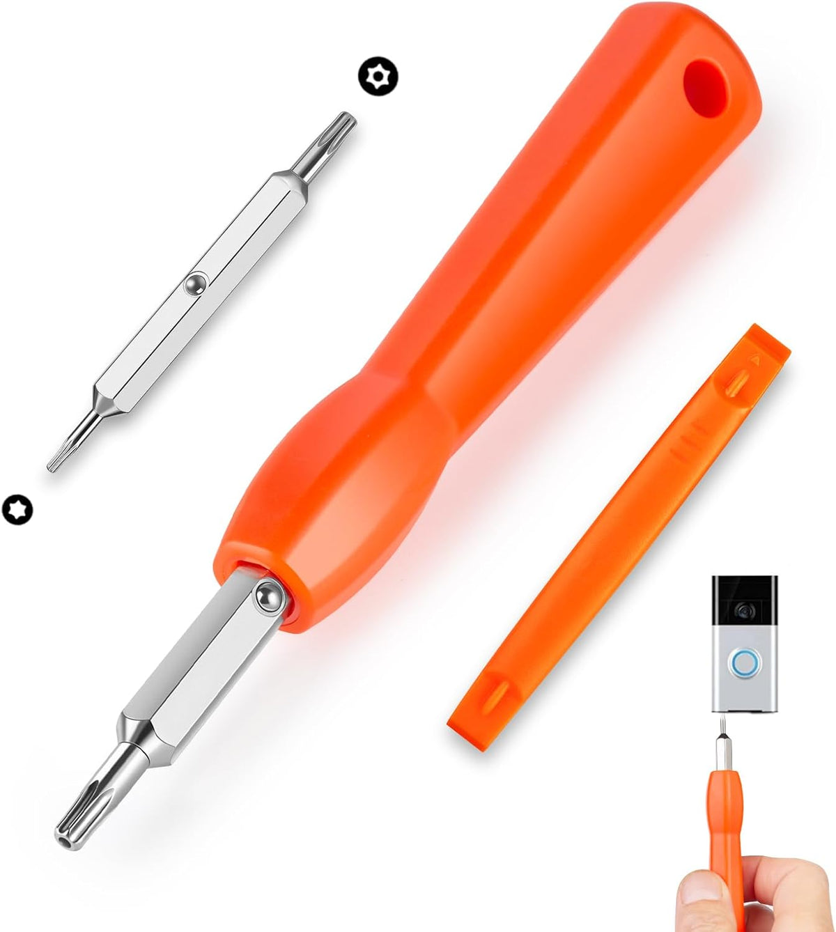 Video Doorbell Screwdriver, Double-Ended T6 T15 Screw Driver Tool for Camera Video Doorbell Replacement, Battery Change, Wifi Password Reset