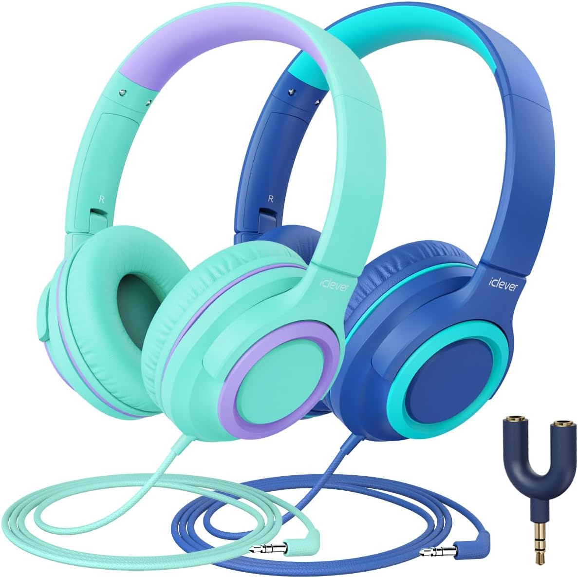 iClever HS22 2-Pack Kids Headphones with Sharing Splitter for School Travel