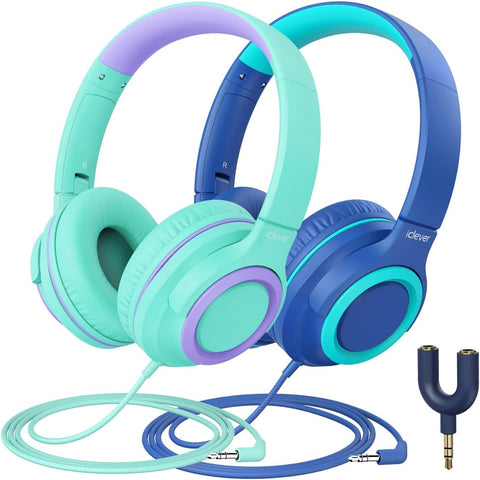 iClever HS22 2-Pack Kids Headphones with Sharing Splitter for School Travel