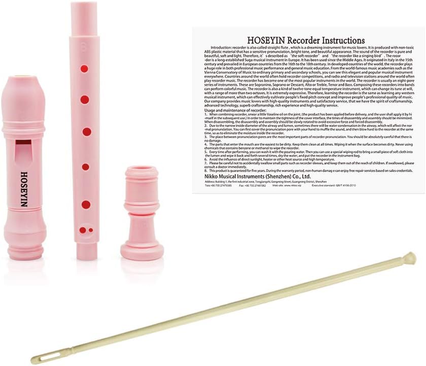 Soprano Recorder Baroque style German style C Key 8 Holes Soprano Recorder for Beginners students (German, Pink)
