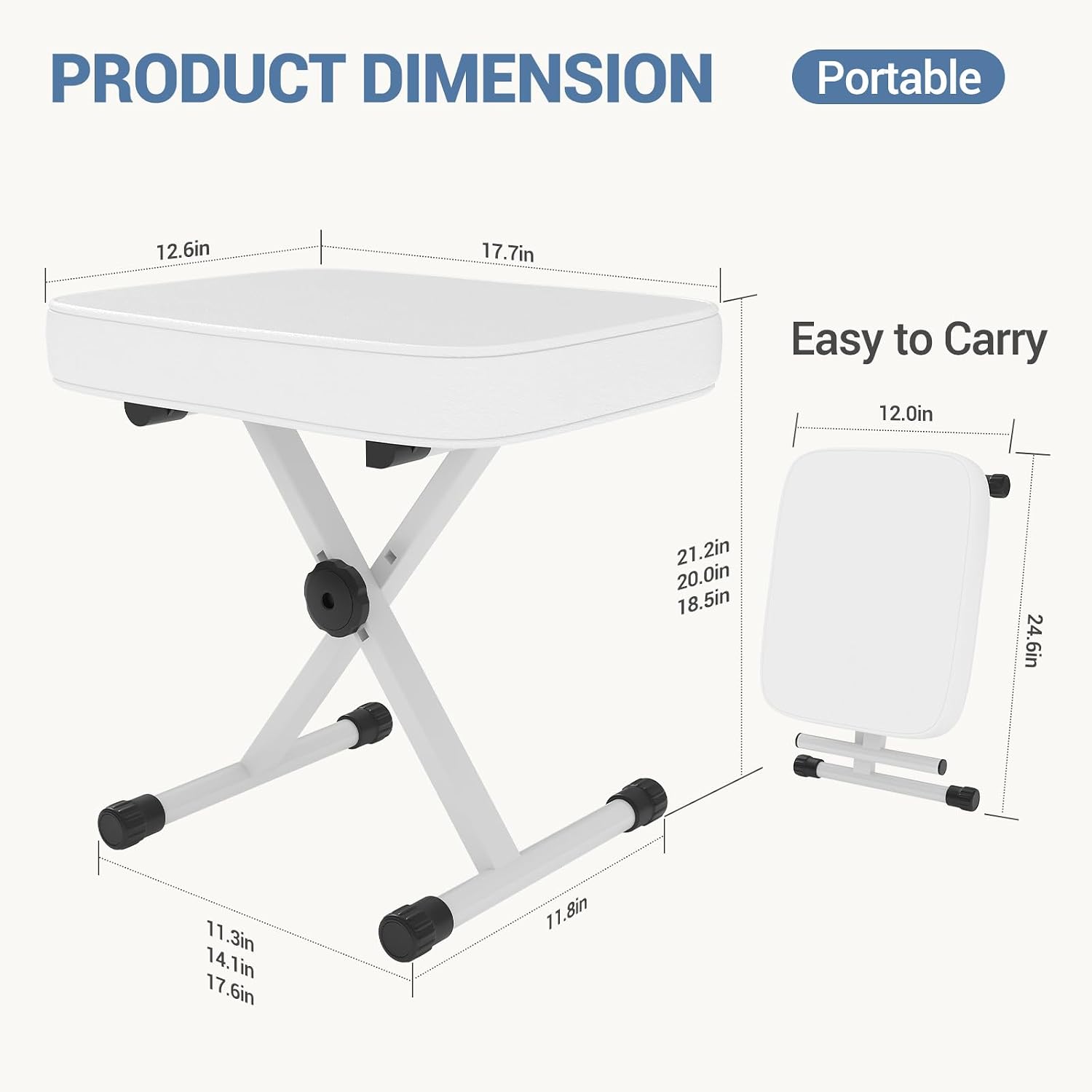 DUMOS Piano Bench, Foldable Guitar Stool, Waterproof White