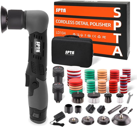 SPTA Cordless Mini Polisher, 12V Cordless Multi Polisher, Micro Cordless Scratches Killer Car Polisher RO/DA Mini Auto Machine Sets With Polishing Pad And Wool Pads for polishing, Sanding and Cleaning
