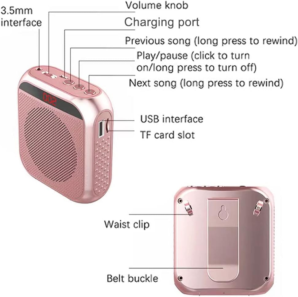 Portable Voice Amplifier for Teachers, 2200mAh Rechargeable Personal Amplifier Mic PA System Headset Microphone with Speaker for Teachers, Training, Meeting, Tour Guide, Yoga, Classroom (Black)