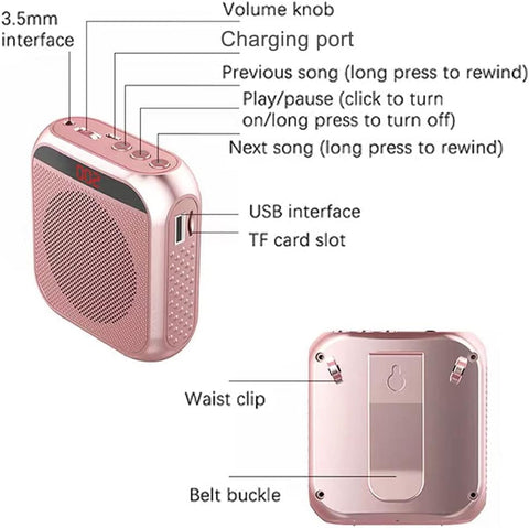 Portable Voice Amplifier for Teachers, 2200mAh Rechargeable Personal Amplifier Mic PA System Headset Microphone with Speaker for Teachers, Training, Meeting, Tour Guide, Yoga, Classroom (Black)