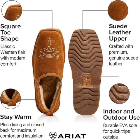 ARIAT Lasso Men's Suede Slippers, Wide Square Toe Closed Back