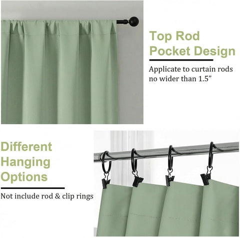 OWENIE Light Green Blackout Curtains for Bedroom 45 Inch Length 2 Panels