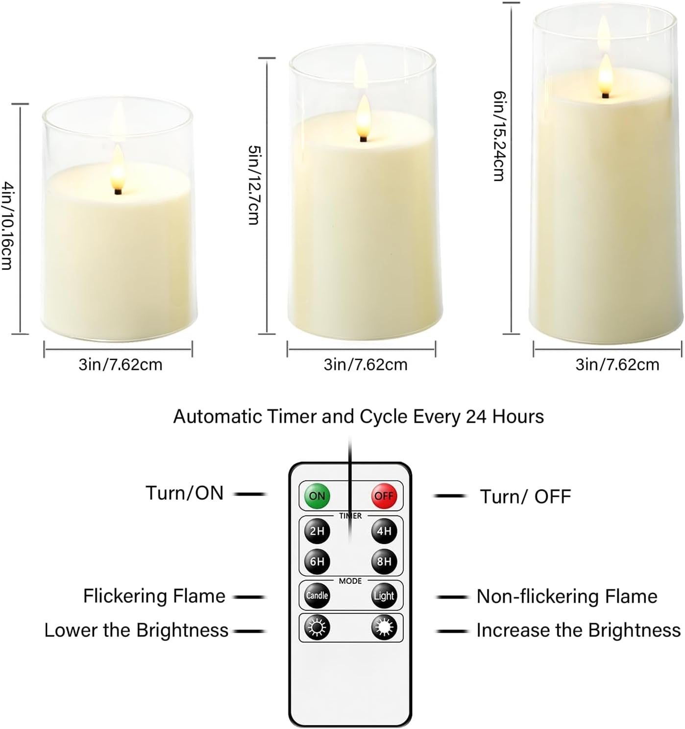 kakoya Flickering Flameless Candles Battery Operated with Remote and 2/4/6/8 H Timer Acrylic Led Pillar Candles Pack of 9 (D 3" xH 4" 5" 6") with Realistic 3D Wick Candles for Home Decor(Ivory)