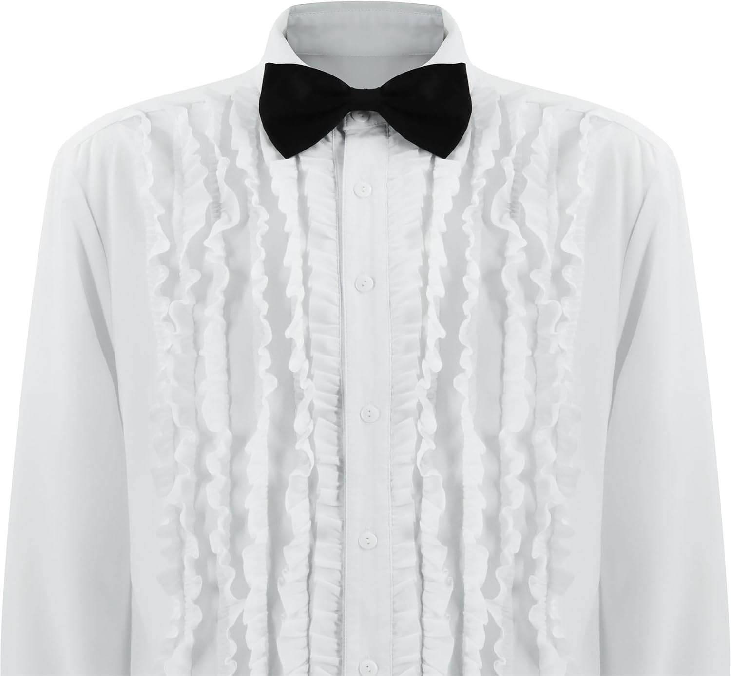Mens Ruffled Tuxedo Shirt Retro 70s 80s Prom Ruche Frill Shirt Bowtie Button Up Long Sleeve Costume Shirts