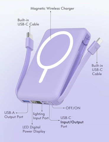 podoru for Magsafe Power Bank, 10000mAh Magnetic Portable Charger