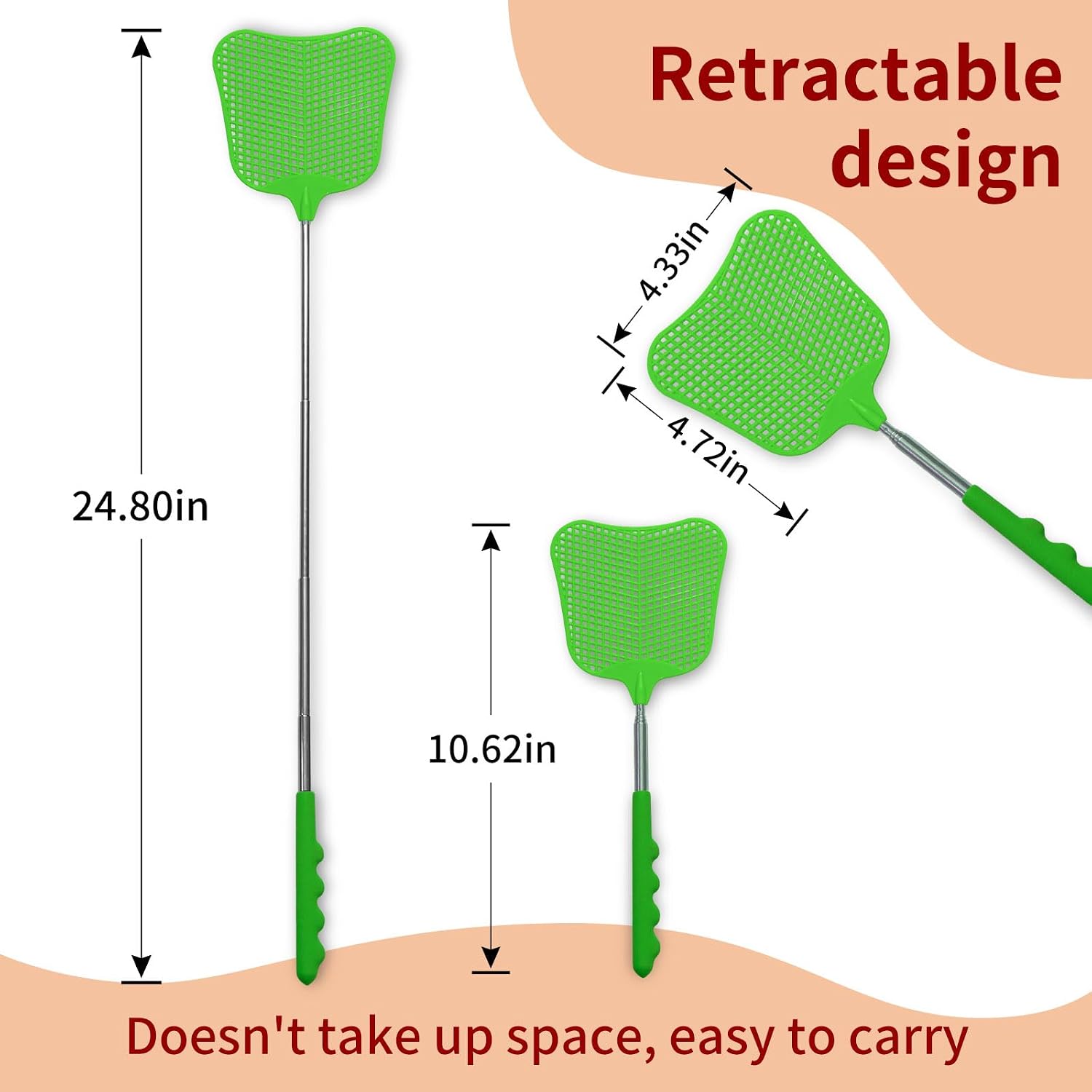 Fly Swatters 3 Pack, Durable Telescopic Stainless Steel Handle