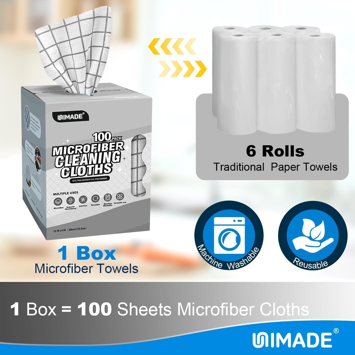 UNIMADE Microfiber Cleaning Cloths, 100 Sheets Kitchen Towels & Dish Cloths