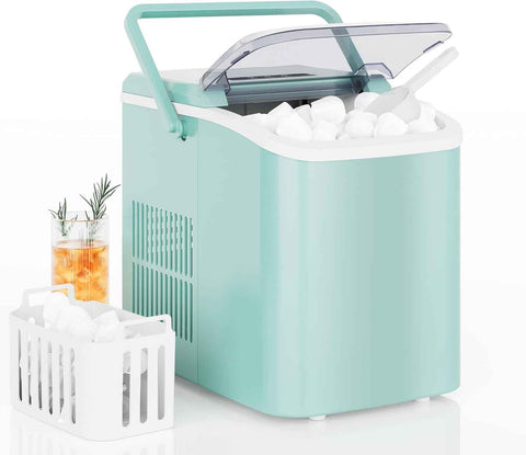 DUMOS Ice Makers Countertop with Handle Ice Machine, Fast in 6 Mins, 26lbs in 24 Hours, Quiet Self-Cleaning, Compact Size Portable for Home, Kitchen, RV, Camping, Green