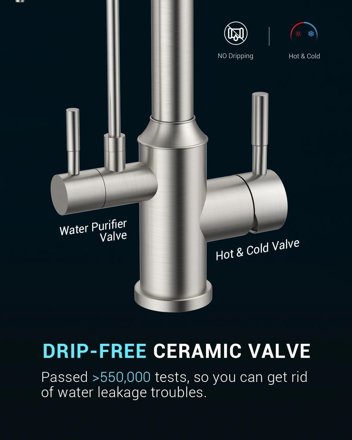 APPASO 3 Way Kitchen Faucet with Water Filter cUPC Lead-Free Brushed Nickel