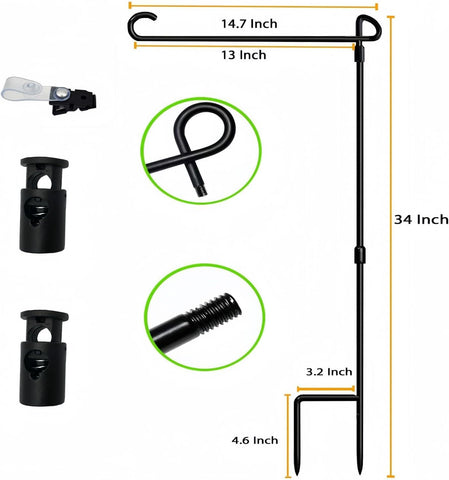 Garden Flag Pole Stand Holder, 2 Pack Garden Flags for Outside with Flag Stopper and Clip Waterproof Powder-Coated Paint