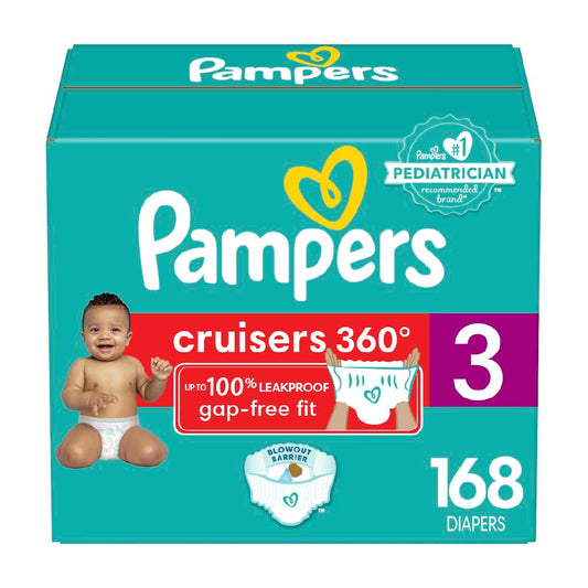 Pampers Cruisers 360 Diapers - Size 3, One Month Supply (168 Count), Pull-On Disposable Baby Diapers, Gap-Free Fit