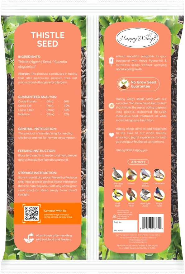 Happy Wings 10LB Thistle Seed Bird Food, 100% Natural, Extra Clean, No Grow