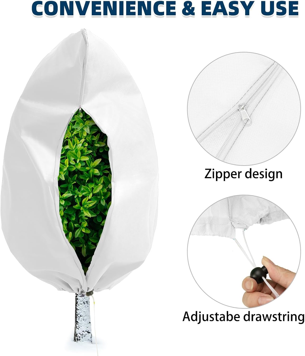 Homimp Plant Covers Freeze Protection, 4 Pack Frost Covers with Zipper Drawstring (23.6" x 31.5") Plant Protection Cover Bags for Outdoor Winter Frost Cold Weather Shrubs Trees Jacket Covers(White)