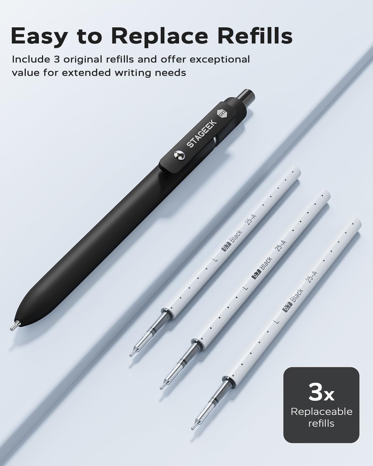 STAGEEK GX3 Black Gel Pens,6Pcs Quick Dry Smooth Writing Pen with 3 Refills
