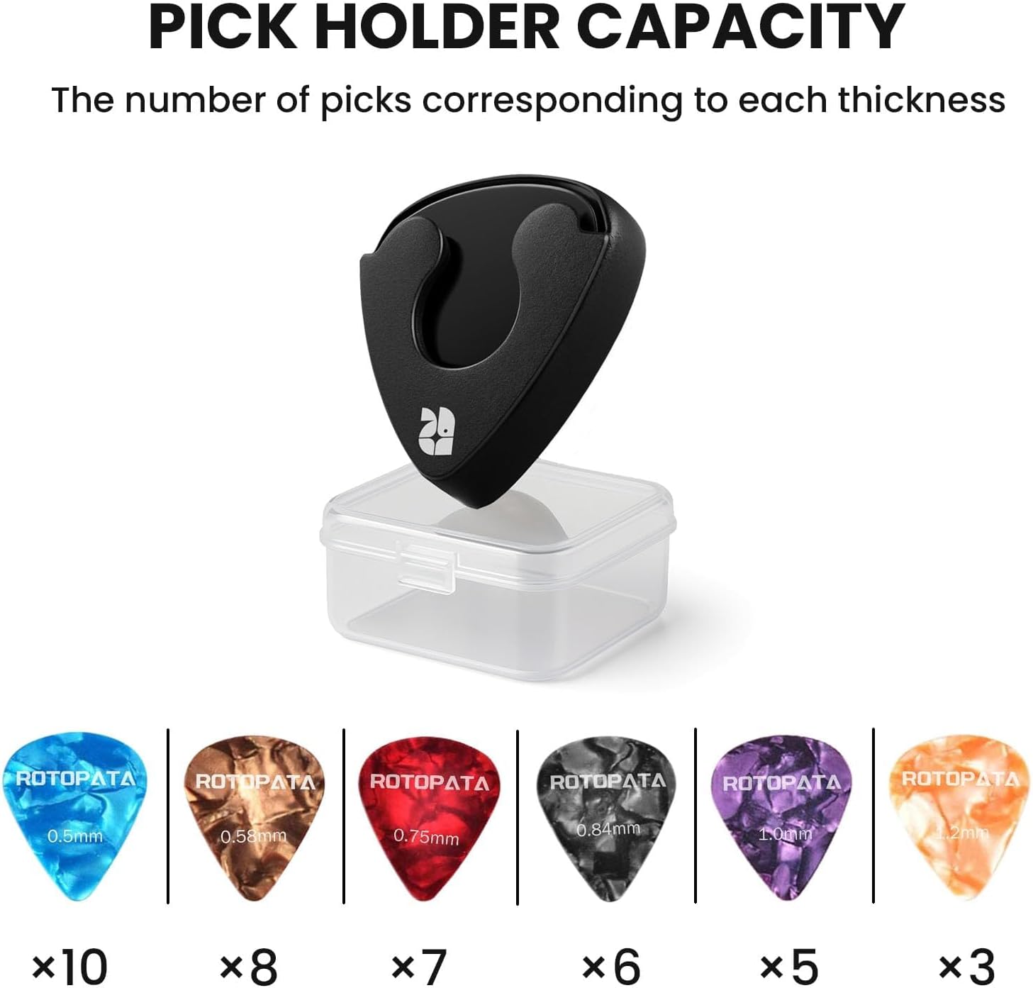 ROTOPATA 4 Pack Spring Loaded Guitar Pick Holder for Acoustic Electric Bass