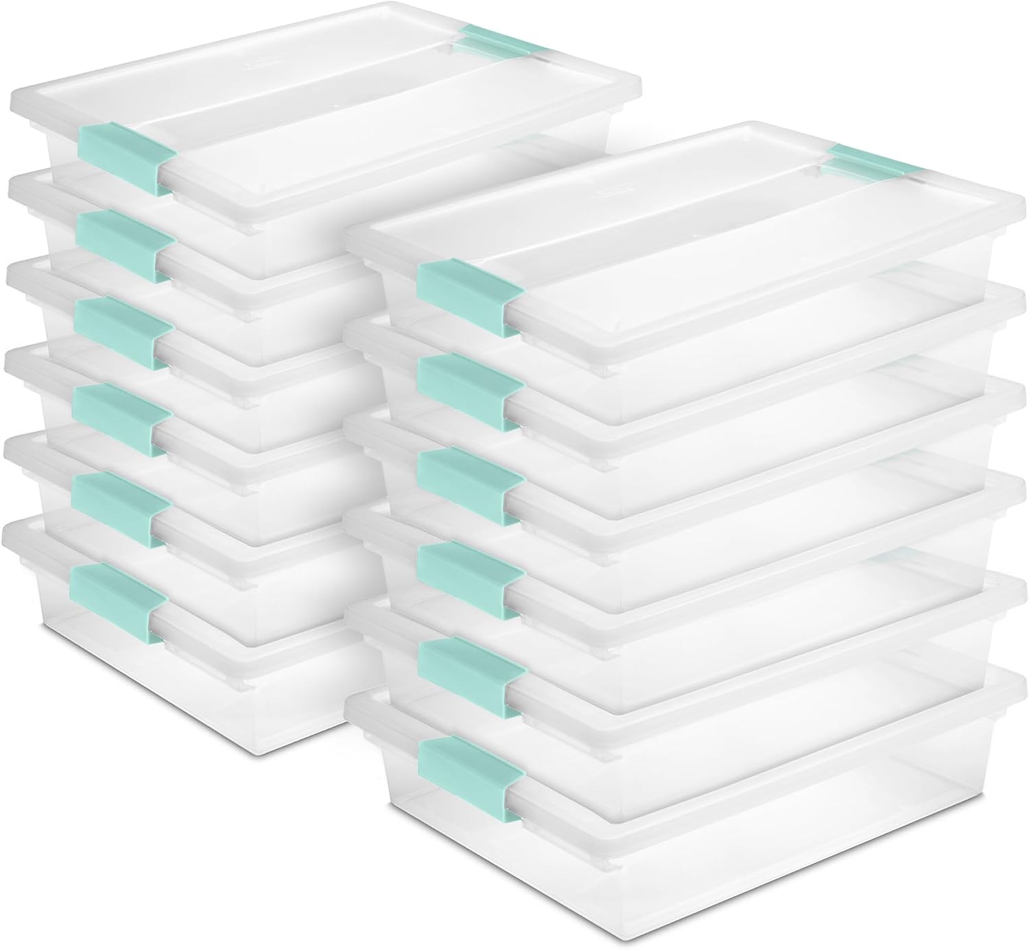 Sterilite Clip Box, Stackable Clear Plastic Bins- Large, 12-Pack