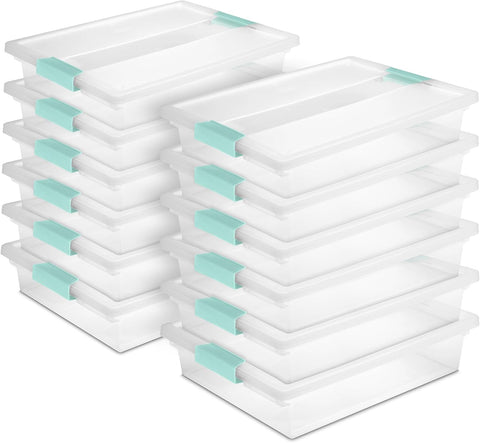 Sterilite Clip Box, Stackable Clear Plastic Bins- Large, 12-Pack