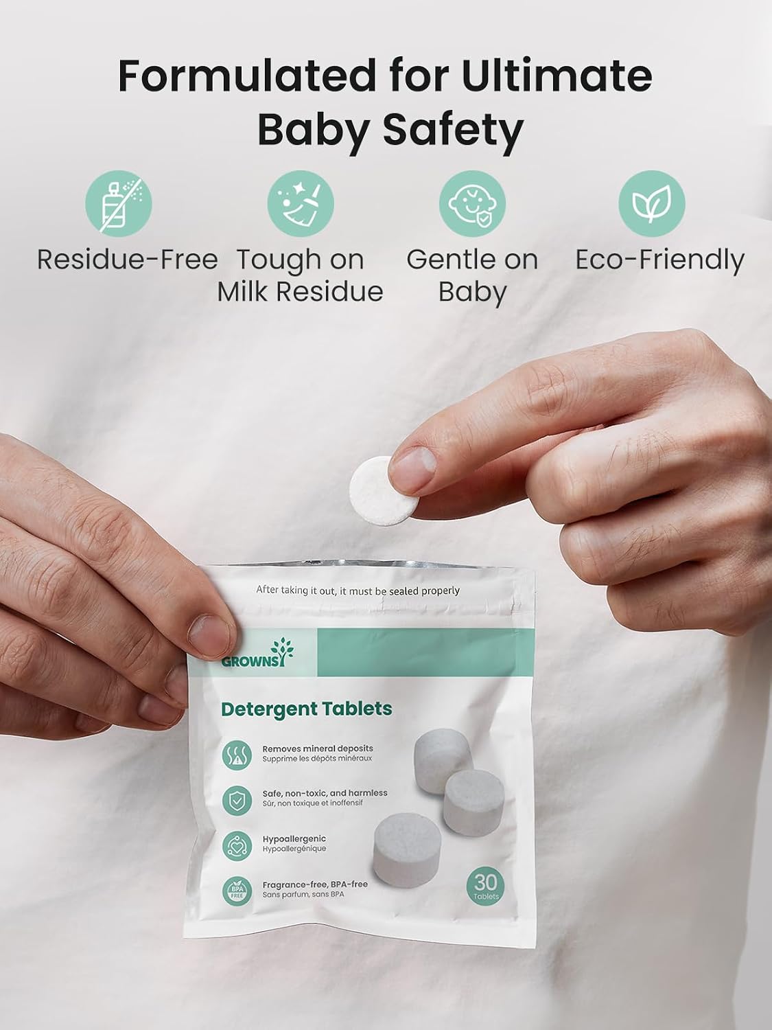 GROWNSY Detergent Tablets for Bottle Washer 130 Count, Safe & Deep Cleaning