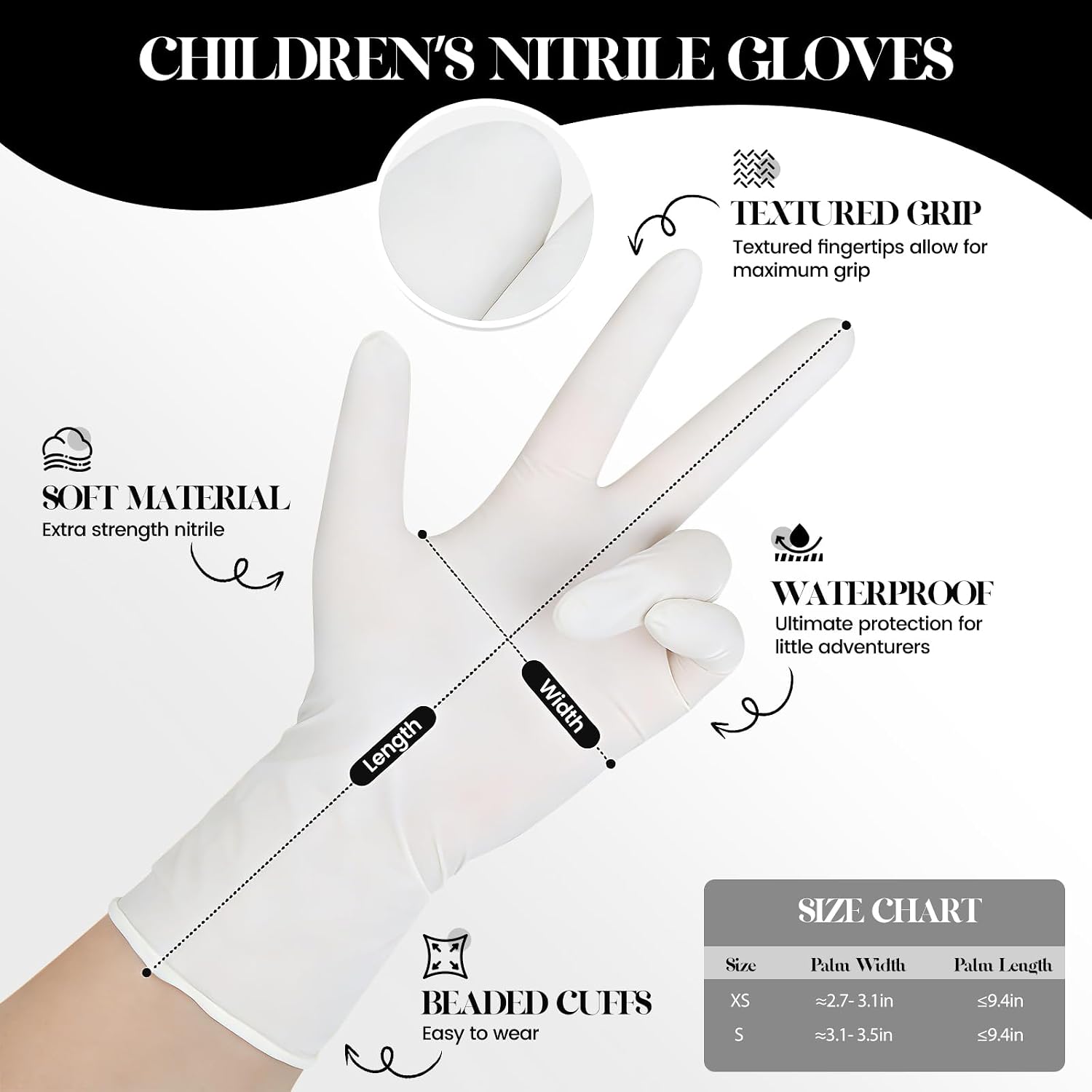 Kids Disposable Gloves, 5-Mil Safe White Nitrile, Small, 100Ct