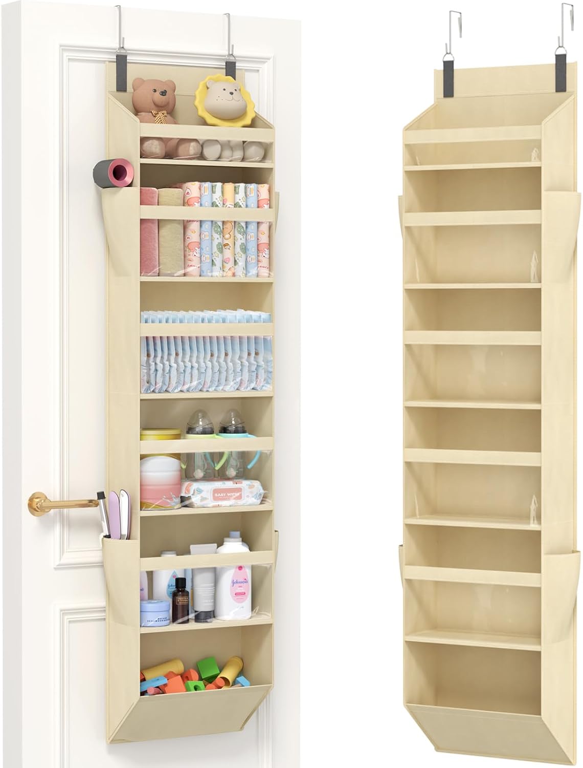 Lifewit 1 Pack Over the Door Organizer, 6 Section Hanging Storage, Beige