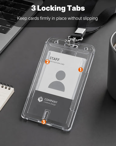 Pawfly 50 Pack Vertical 2-Card Badge Holder with Thumb Slot Hard Transparent PC Case Protector for Office School IDs Credit Cards Driver’s Licenses and Passes