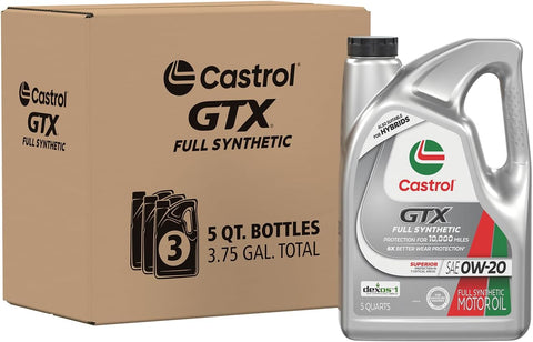 Castrol GTX Full Synthetic 0W-20 Motor Oil, 5 Quarts, Pack of 3