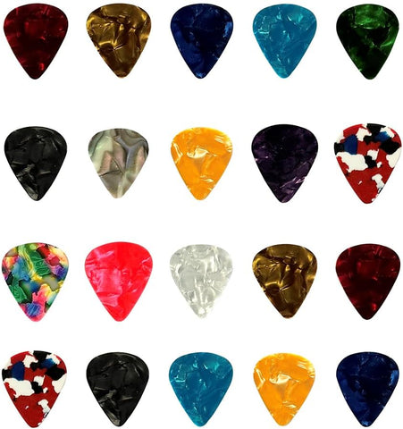 20 Pack Colorful Celluloid Guitar Picks Set, 4 Gauges 0.46mm 0.71mm 0.81mm 0.96mm Durable Guitar Plectrums, Ideal for Acoustic, Electric, Bass Guitars & Ukuleles Beginner Players