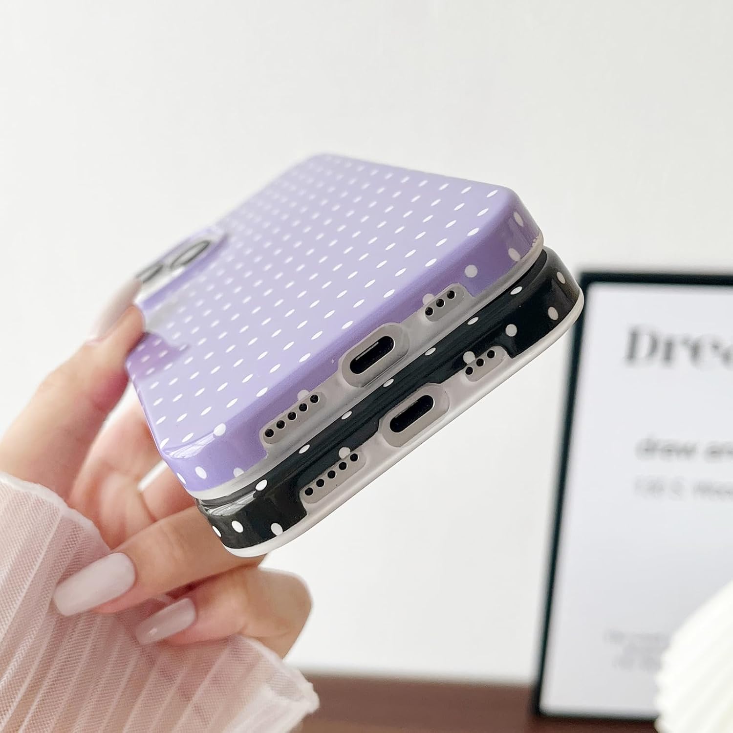 Yeddabox for iPhone 14 Plus Case Cute Polka Dot Phone Case Soft TPU Slim Shockproof Phone Cover for Women Girls, Black