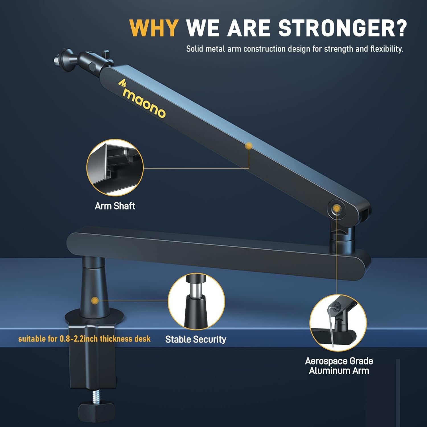 MAONO BA92 Low Profile Mic Boom Arm, Cable Management Microphone Stand
