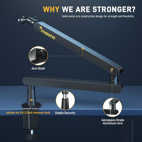 MAONO BA92 Low Profile Mic Boom Arm, Cable Management Microphone Stand