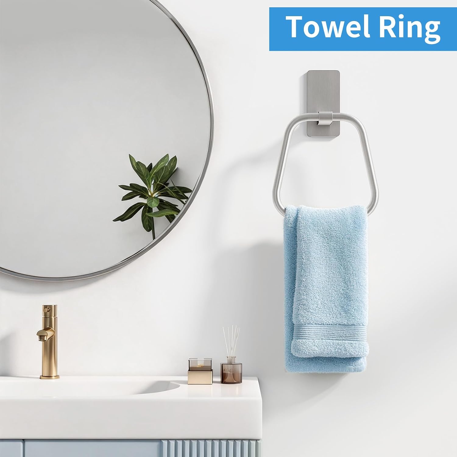 JUYSON Adhesive Hand Towel Holder for Bathroom, No Drill Towel Ring