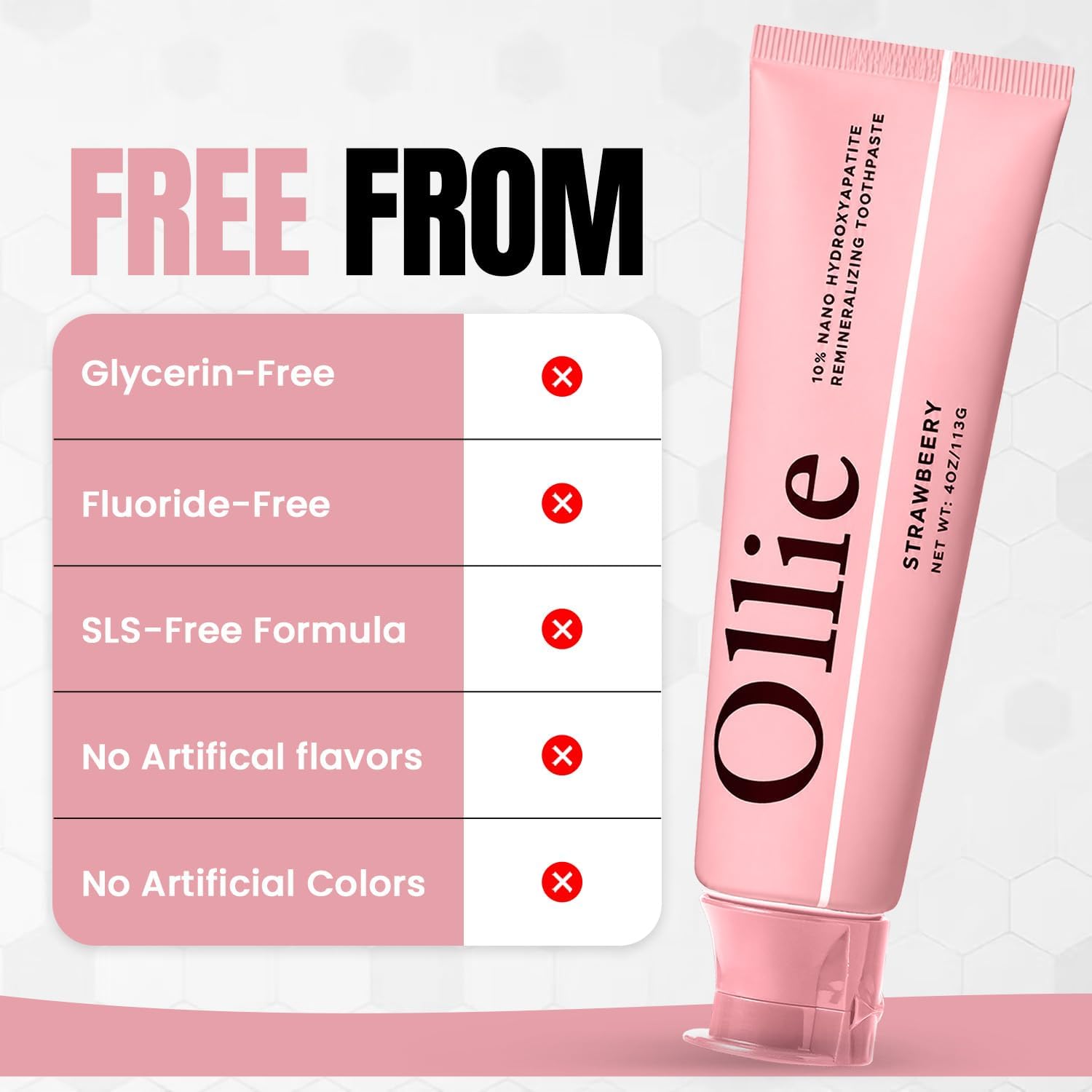 Ollie Fluoride Free 10% Nano Hydroxyapatite Toothpaste, Strawberry, 2 Pack