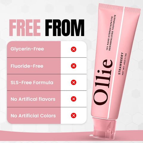 Ollie Fluoride Free 10% Nano Hydroxyapatite Toothpaste, Strawberry, 2 Pack