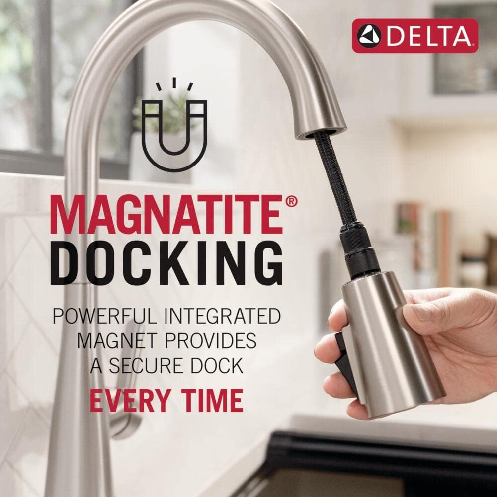 Delta Essa Brushed Nickel Touch Kitchen Faucet with Pull Down Sprayer, Modern Single Hole Touch On Kitchen Sink Faucet, Single Handle, Arctic Stainless 9113T-AR-DST