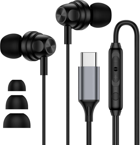 USB C Samsung Headphones Wired Earbuds for Samsung Galaxy A16 A36 5G A56 A57 A37 A17 A54 A35 S26 Ultra S25 FE S24 S23 S22 S21 Wired Ear Buds Type C Earphone with Microphone Volume Control Bass Stereo