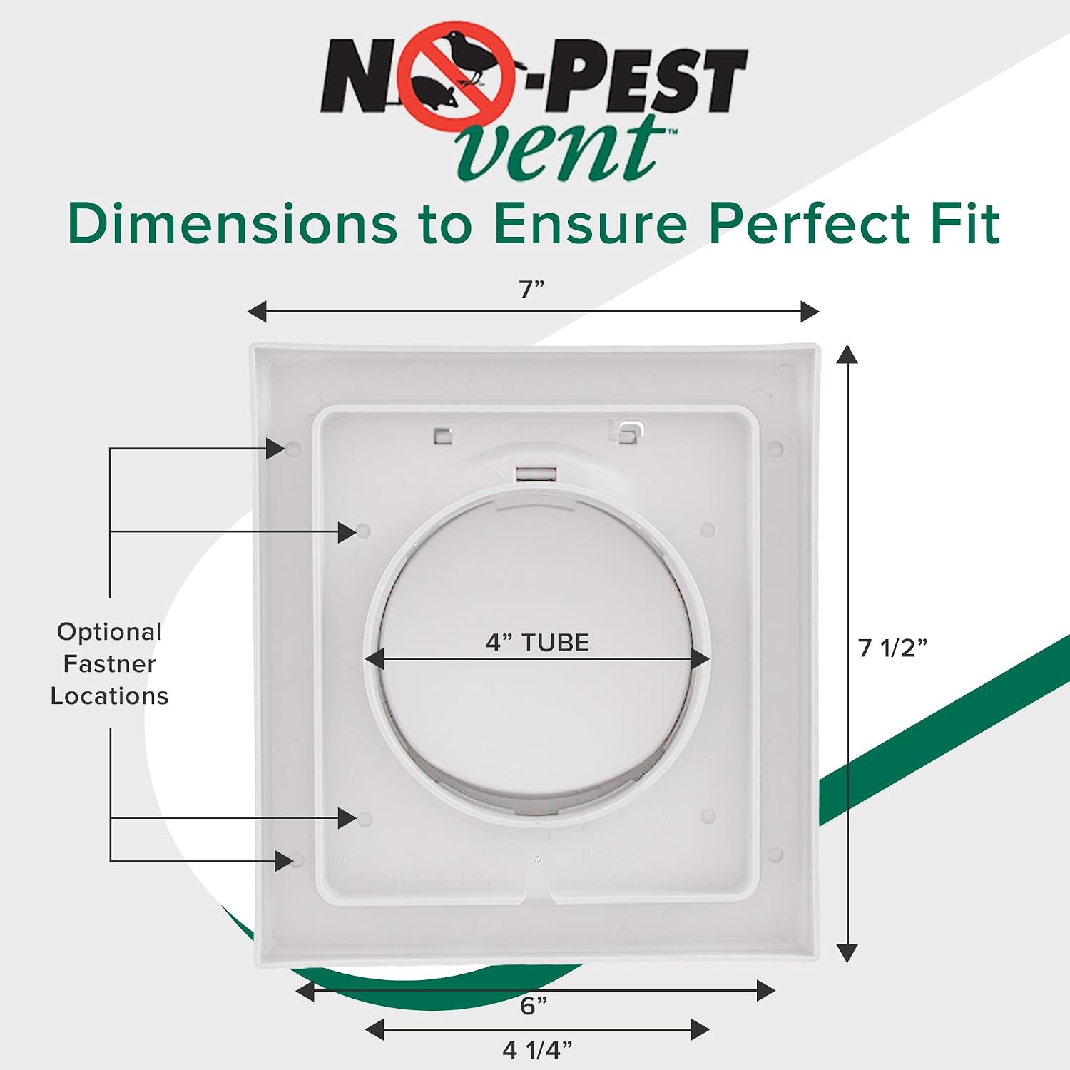 NO-PEST VENT Dual Door Dryer Vent Cover 4 Inch Outdoor, Made in USA, Highest UV-Resistant Plastic, No Lint-Collecting Screen (White, 4” Plastic Vent With Duct Tube)