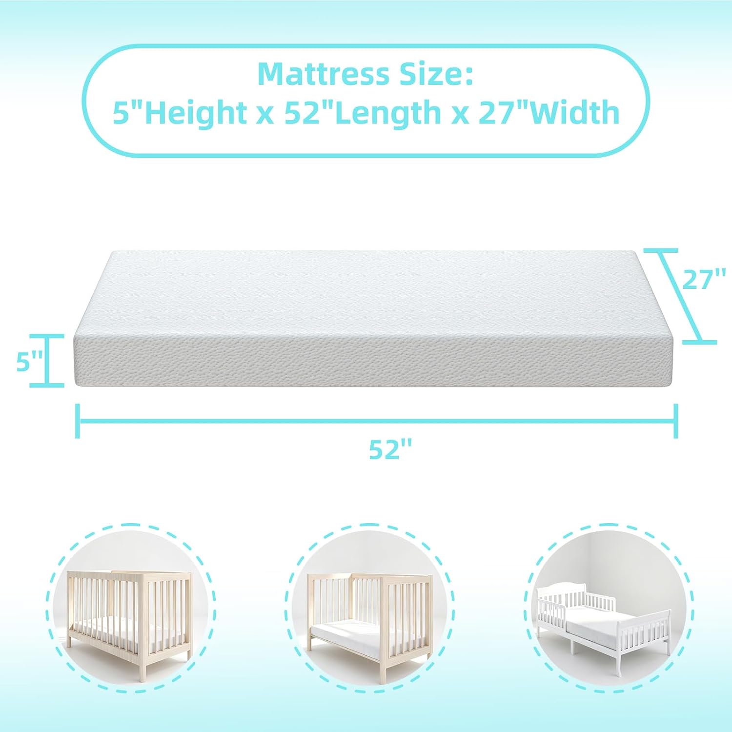 5" Hx52 Lx27.5 W Breathable Mattress