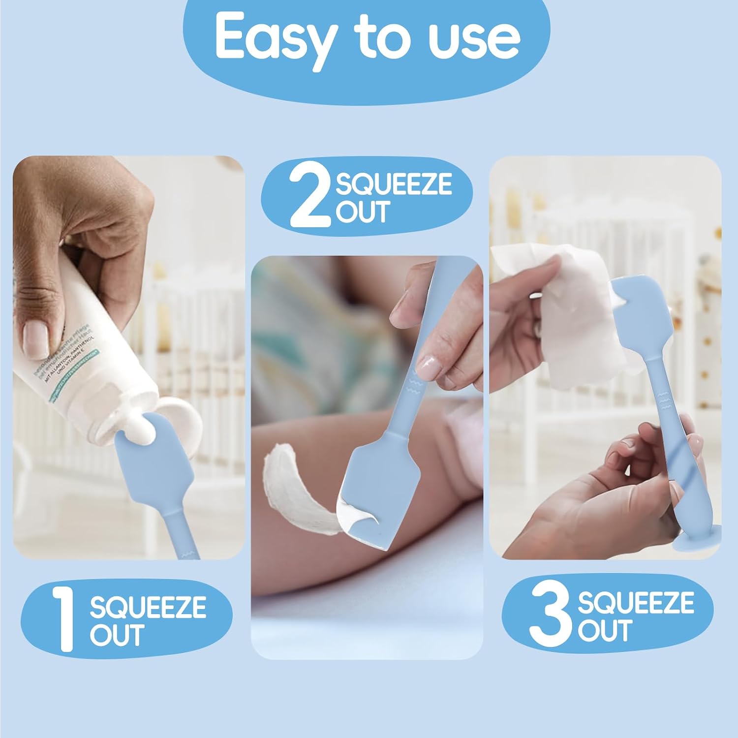 2 Pack Diaper Cream Spatula with Hygienic Travel Case, Butt Spatula Baby with Suction Base, Baby Butt Paste Spatula, Soft Silicone Diaper Rash Cream Applicator Large Size (Blue & Pink)