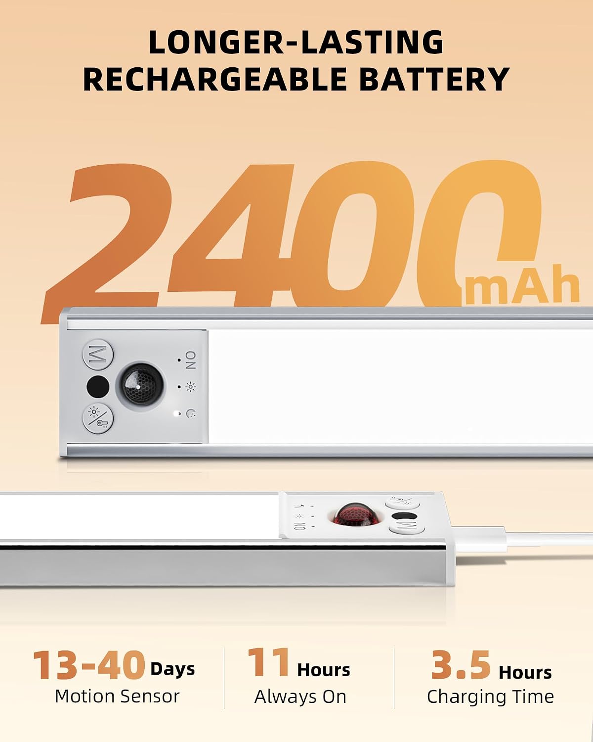 EZVALO 10inch Under Cabinet Lighting, 2 Pack 2400mAh Rechargeable Wireless Motion Sensor Lights Indoor, Dimmable Magnetic Closet Lights, Under Counter Lights for Kitchen, Pantry, Stairs