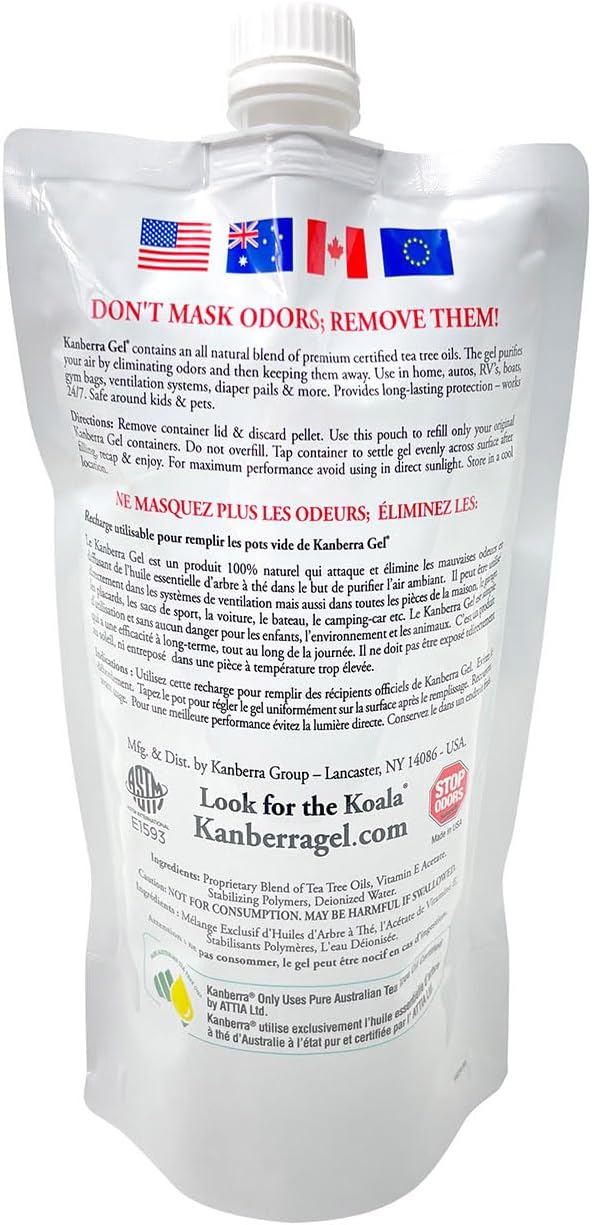 Kanberra Gel Refill Pouch 24oz - All-Natural Odor Eliminator & Air Freshener for Home, Car, RV, Boat, Gym Bag | Eco-Friendly, Long-Lasting Tea Tree Oil Formula, Safe for Pets and Family.