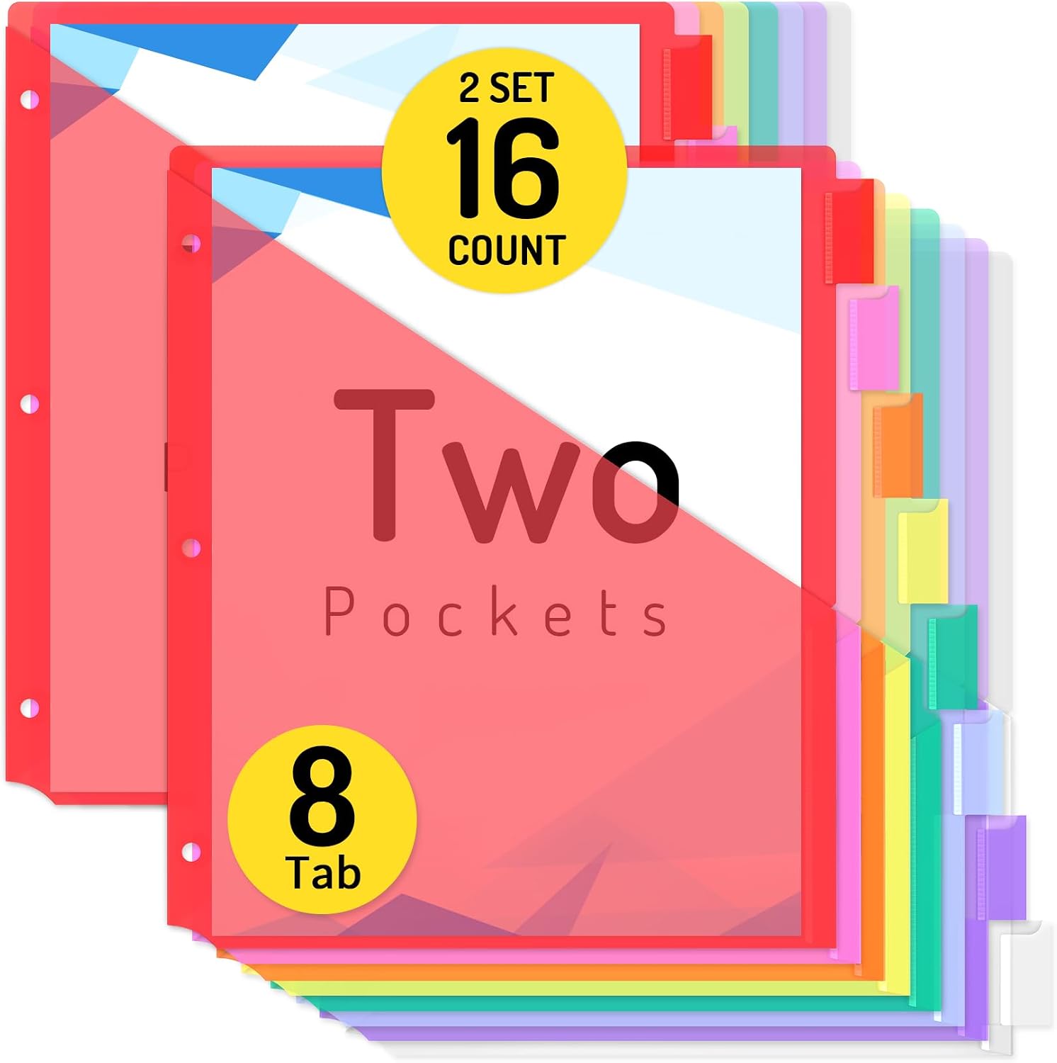 Forvencer 16 Count Dividers with 2 Pockets,8 tabs Binder Dividers with tabs
