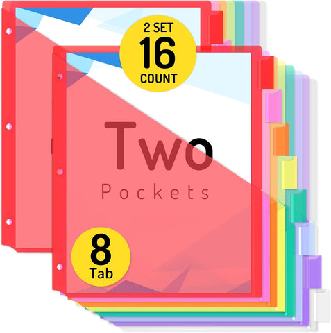 Forvencer 16 Count Dividers with 2 Pockets,8 tabs Binder Dividers with tabs