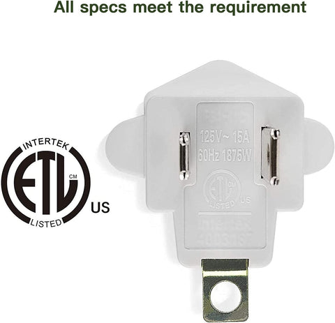 JACKYLED 6-Pack ETL Listed 3 Prong to 2 Prong Adapter Converter, Fireproof