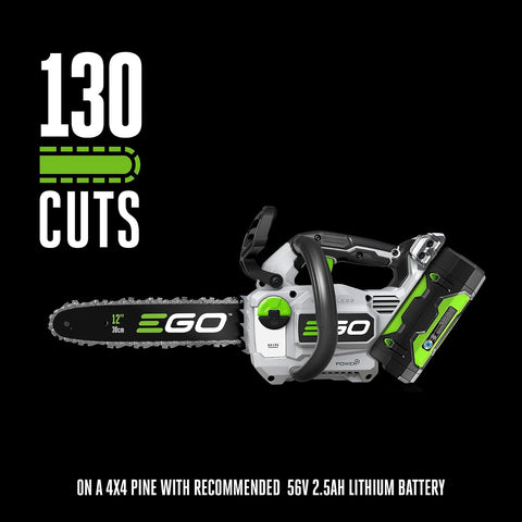 EGO POWER+ Chain Saw, 12" Battery Powered Chainsaw, Electric Cordless, Includes 56V 2.5Ah Battery and Charger - CS1201