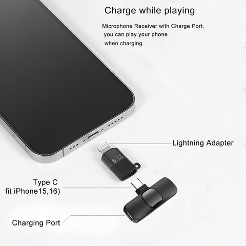 Professional Wireless Lavalier Microphone for iPhone, iPad, Android Phone, Mini Microphone, Wireless Lapel Mic for Video Recording, Interview Podcast Vlog YouTube Tiktok for Content Creators